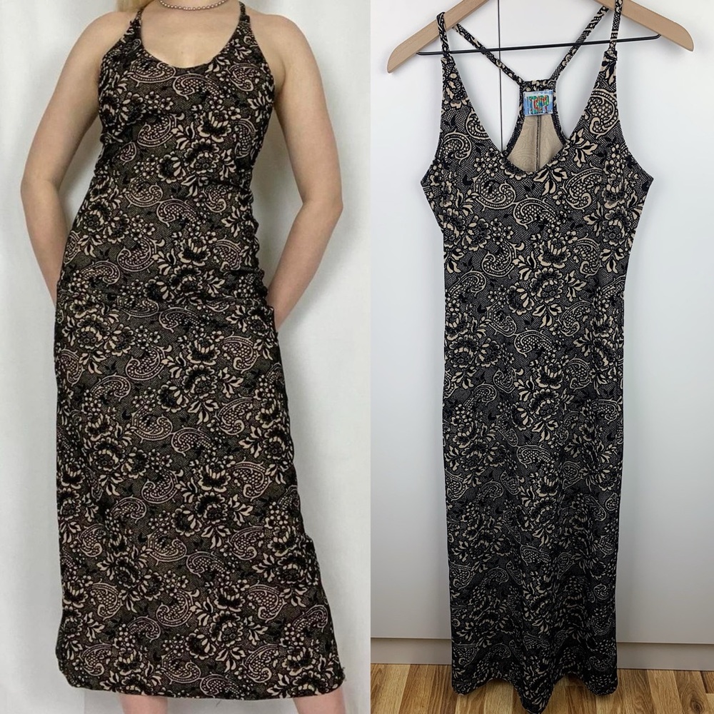 Tripp NYC Vintage 90s Daang Goodman Burnout Velvet Floral Maxi Tank Dress